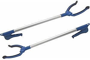 Grabber Tool - 2-Pack, Easy Squeeze Reacher Grabber Pickup Tool Aluminum Lightweight Non foldable, Gripper Grabbers for Elderly Grab it Reaching Tool Trash Picker Grabber, By Luxet (26 Inch, Blue)