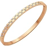555Jewelry Luxury CZ Stainless Steel Hinged Cuff Bangle Bracelet for Women