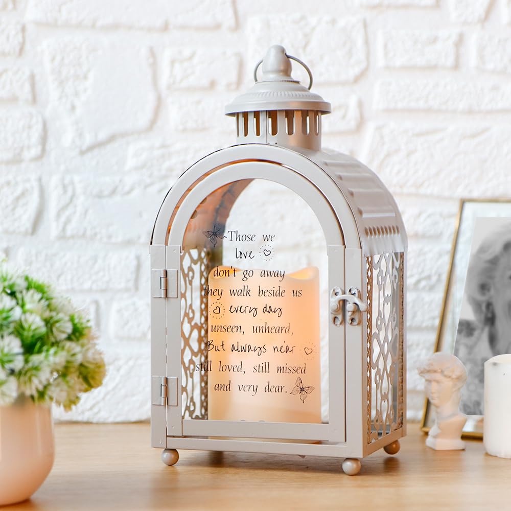 Photo 1 of TRIROCKS Memorial Lantern 11'' High Walk Beside Us Remembrance Lantern With Automatic Timer LED Candle And Love Pattern Bereavement Sympathy Gifts For Funeral Memorial Service Loss of Loved One (Grey)