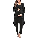 SWOMOG Maternity Nursing Robe Set 3 PCS Postpartum Breastfeeding Pajamas Hospital Pregnancy Pjs Double Layer Lounge Set