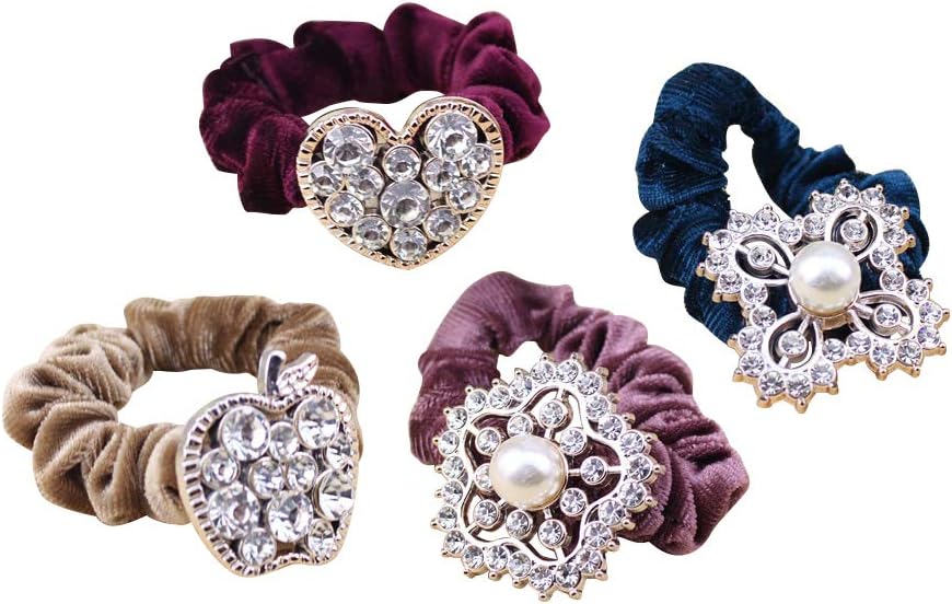 Lurrose 10Pcs Pearl Diamond Hair Scrunchies Elastic Hair Bands Crystal Hair Band Ponytail Holders for Women Girls (Random Style)