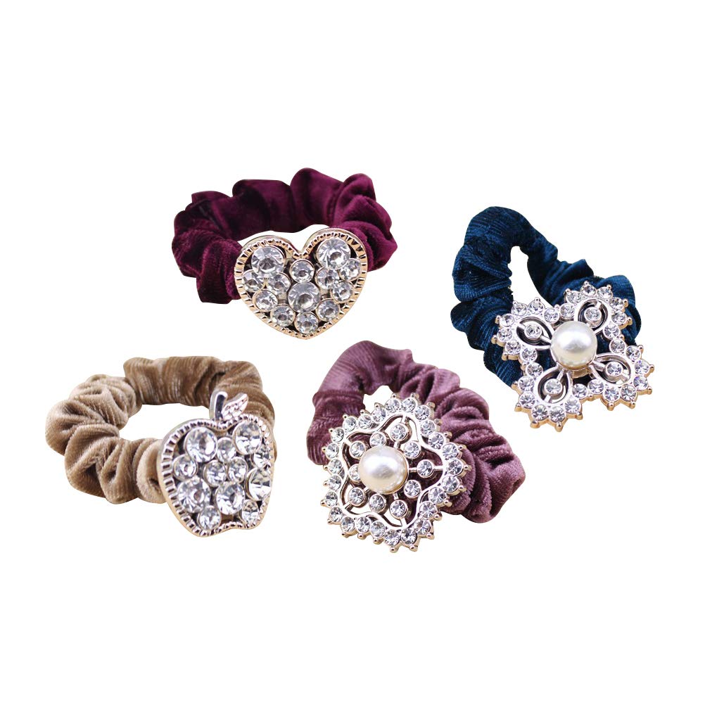 Lurrose 10Pcs Pearl Diamond Hair Scrunchies Elastic Hair Bands Crystal Hair Band Ponytail Holders for Women Girls (Random Style)