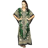 Floral Print Long Kaftan Maxi Dress – V-Neck Tunic, Plus Size Loungewear, Nightwear, Swimsuit Cover Up for Women