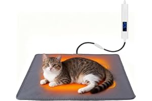 ELEGX Pet Heating Pad, 10 Adjustable Temperature Dog Cat Heating Pad, Waterproof Electric Heated Cat Bed with Smart Thermostat Switch & Chew Resistant Cord, Non-Slip Pet Heated Mat 17.7x17.7in