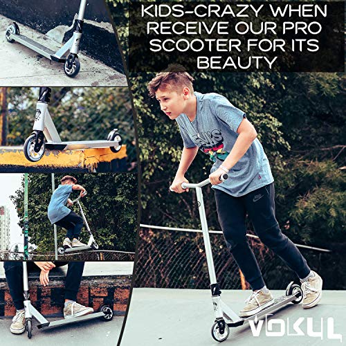 VOKUL Complete Pro Scooter for Kids Boys Girls Teens Adults Up 7 Years - Freestyle Tricks Pro Stunt Scooter with 110mm Metal Wheels - High Performance Gift for Skatepark Street Tricks