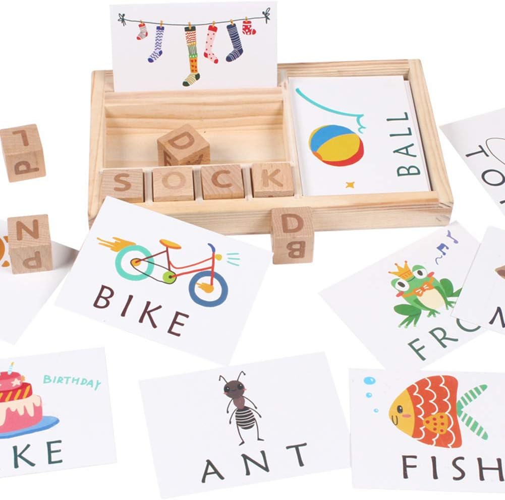 Matching Letter Game,See and Spell Learning Toy Wooden English Alphabet Card Game Machine Toys