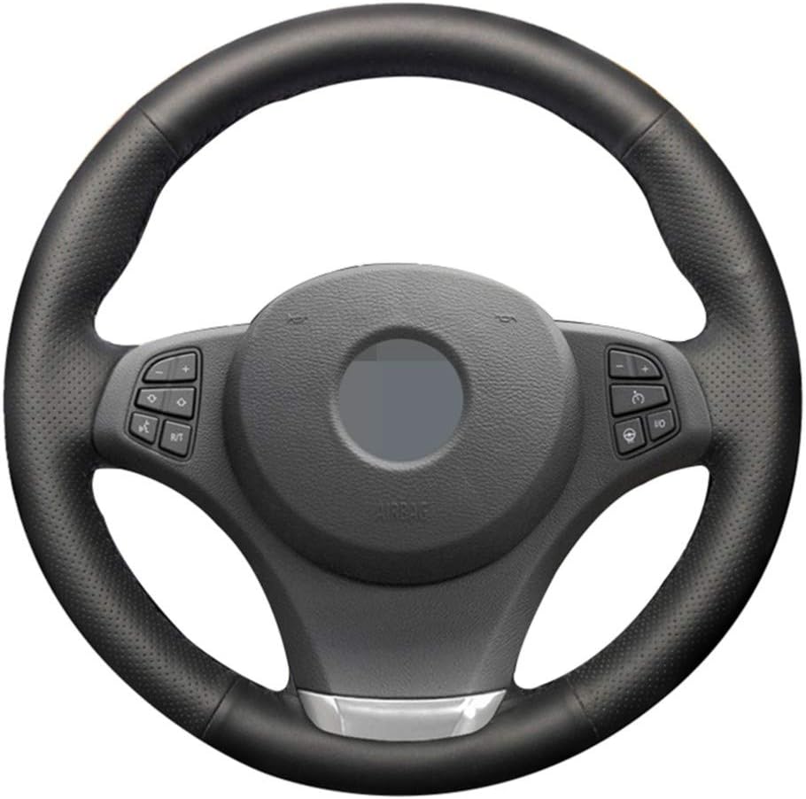 MIOAHD DIY HandStitched Black Leather Car Steering Wheel