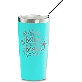 Onebttl Beach Gifts for Women or Men, 20oz Vacuum Insulated Stainless Steel Travel Tumbler with Lid, Beach Themed Gifts, Gifts for Beach Lovers, Blue (Life is Better at the Beach)