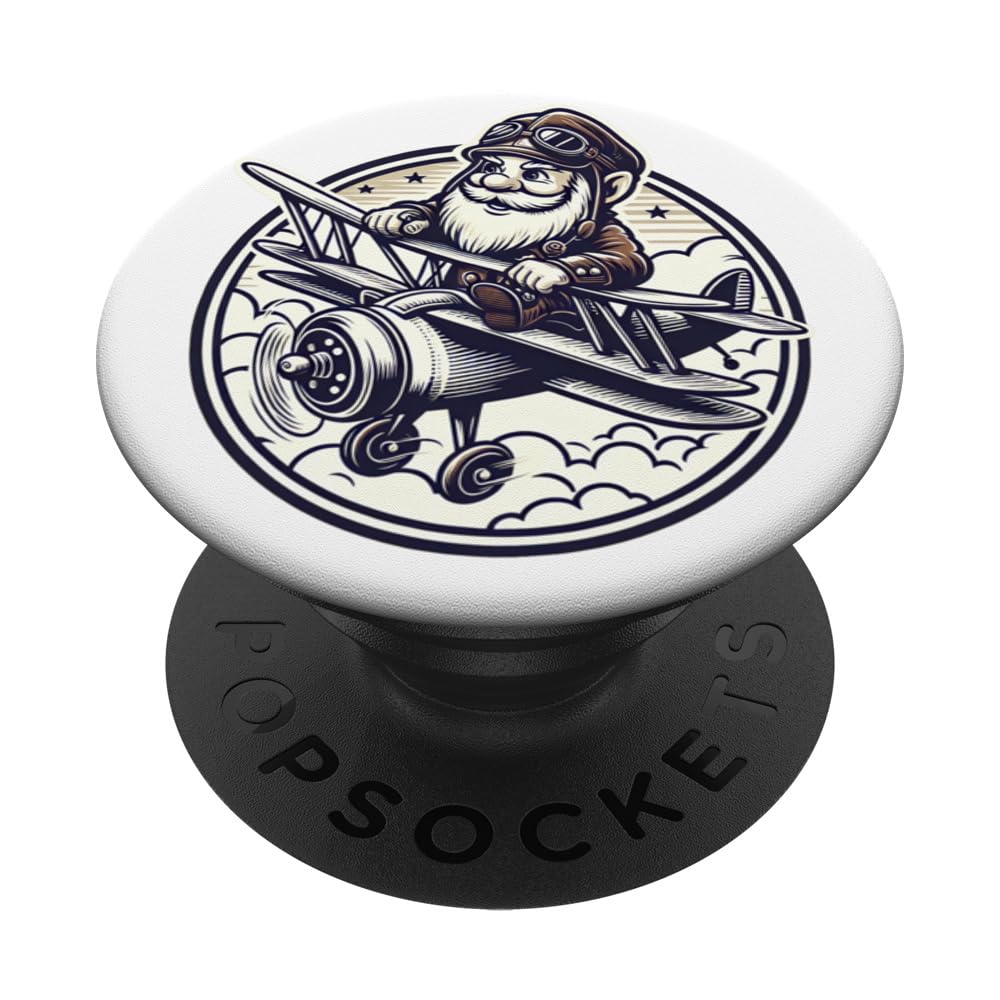 Surreal Retro Gnome Aviator Vintage Biplane Airplane Design PopSockets Swappable PopGrip