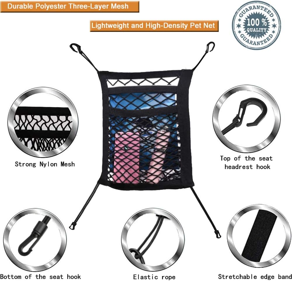 FCILY Car Dog Barrier, Pet Barrier Dog Net for Car Between Seats, 3 Layers Back Seat Net Organizer, Backseat Mesh Bag for Cars, SUVs, Trucks, Drive Safely with Children & Pets : Pet Supplies