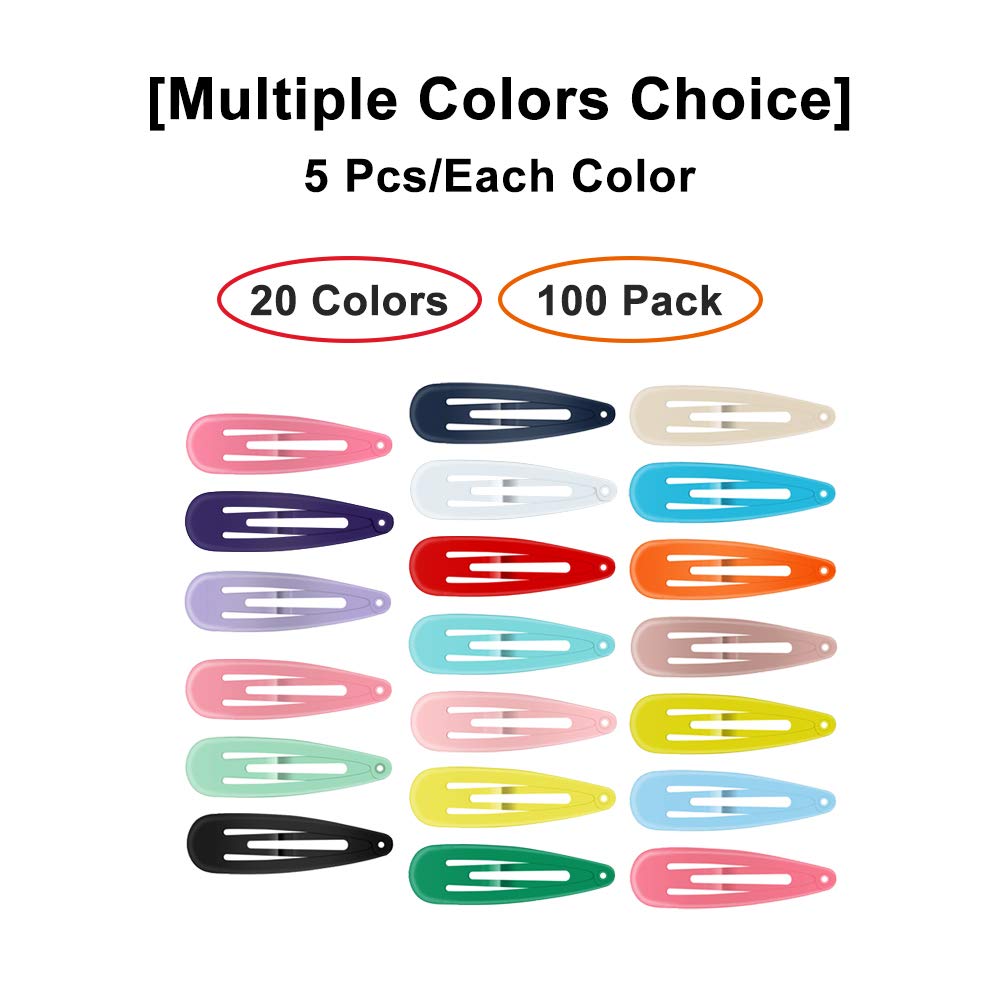 Hair Clips, ECADY (100-Pack 20 Colors) Non-Slip Snap Barrettes for Girls, Women, Kids - 2 Inch : Beauty