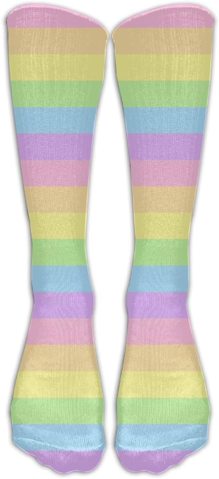 Cute Pastel Rainbow Striped Casual Long Socks Outdoor Stocking For Women & Men