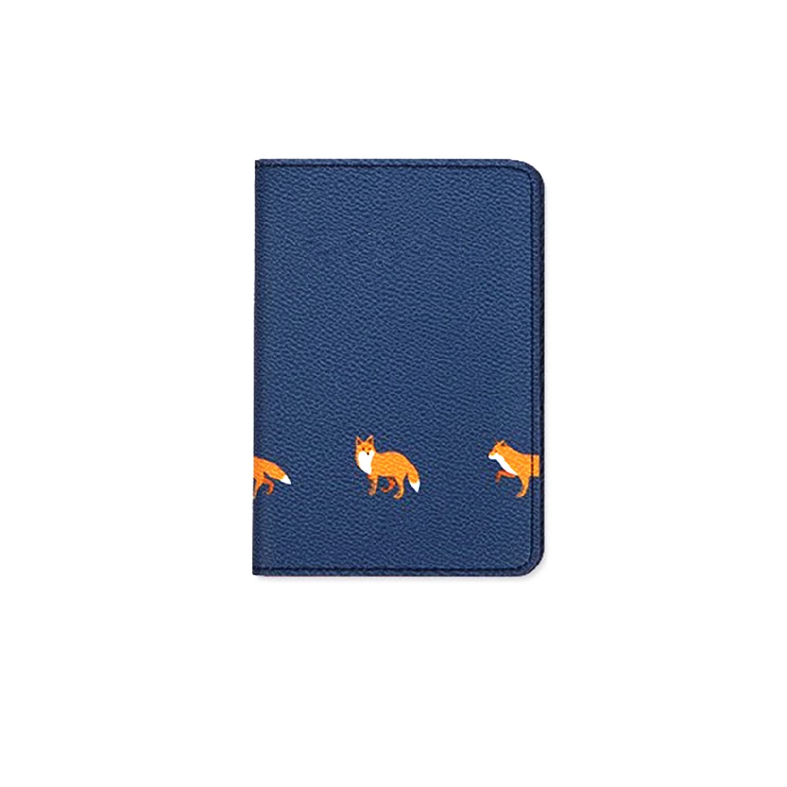 Bsoepnr Passport Holder Cover, Leather Passport Holder Travel Wallet for Women Girl Men Kids, Cute Travel Document Organizer for Boarding Passes, Credit Cards (Navy Blue-Foxes)