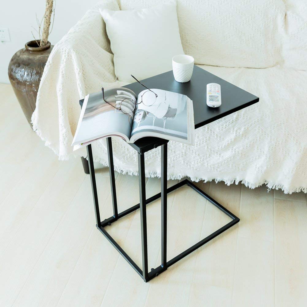 Mp Wood Furniture Sheesham Solid Wood Sofa Side Table Metal Snack Laptop C Shape End Table Coffee Table For Living Room Black Amazon In Home Kitchen