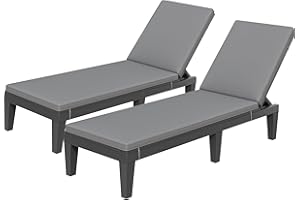 YITAHOME Chaise Lounge Chairs for Outside with Cushion & Adjustable Backrest, Sturdy Loungers for Patio Poolside, Easy Assembly & Waterproof & Lightweight with 265lbs Weight Capacity, Set of 2, Black
