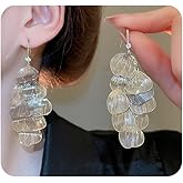 Boho Layered Gold Flower Dangle Earrings for Women Lightweight Big Floral Leaf Drop Earrings Hollow Long Petal Dangle Earring Jewelry Accessories