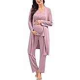 SWOMOG Maternity Nursing Pajamas Sets 3 PCS Women Postpartum Pajama Breastfeeding 3 in 1 Labor Delivery Button Pregnancy Pjs