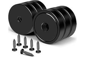 MIKEDE Heavy Duty Magnets with Hole, 150LB Strong Magnets, Black Pot Magnet with Screw for Wall Mounting, Rare Earth Magnet Round Base Cup Magnet for Holding Tools Lifting, Door - 6 Pack