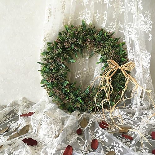 Adeeing 15 Inches Artificial Green Leaf Wreath with Bow Door Hanging Wall Window Decoration Holiday Festival Wedding Decor, Style C