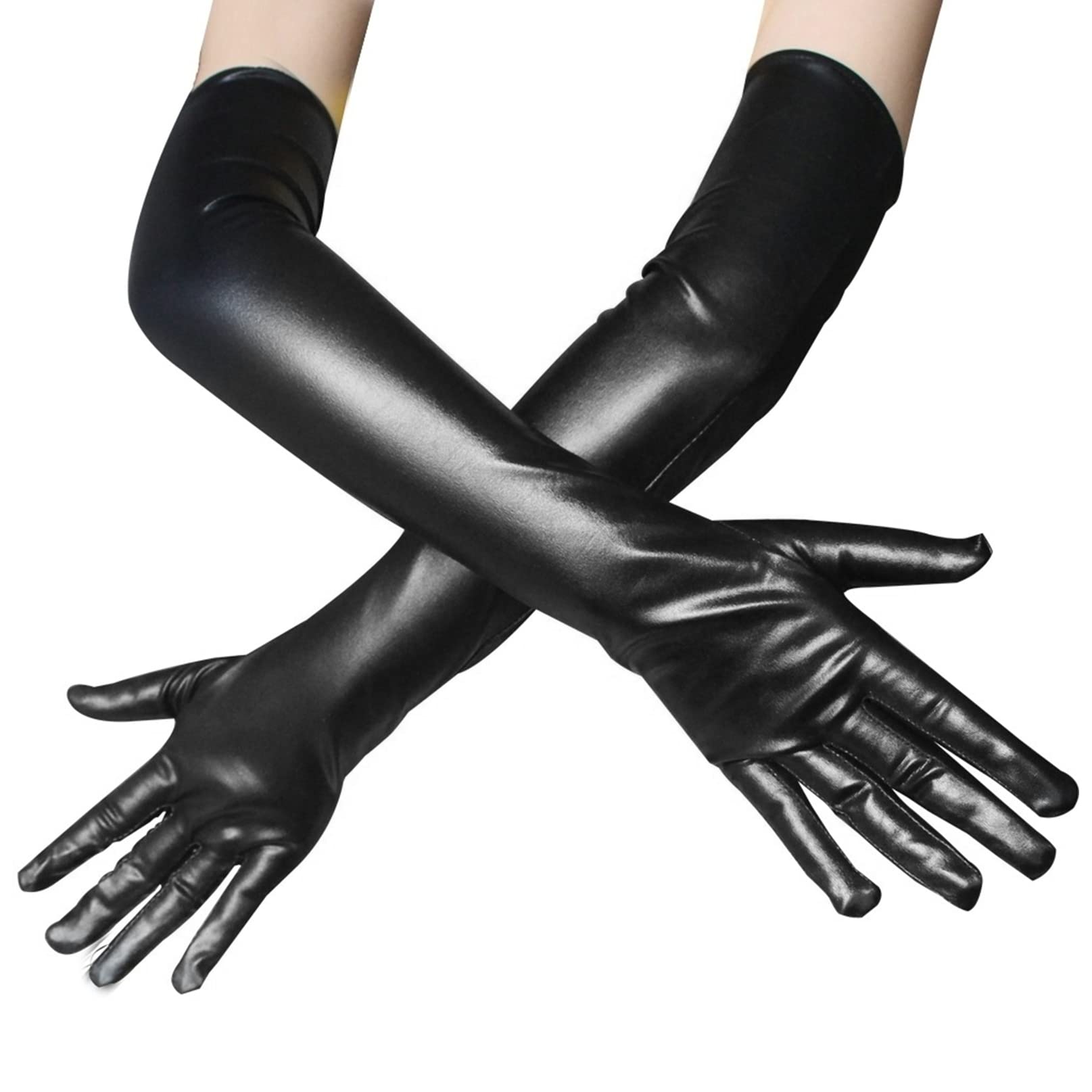 1 Pair Women Long Glove,Patent Leather Gloves,Glossy Finger Gloves for Cosplay Opera Dance Evening Party Costume