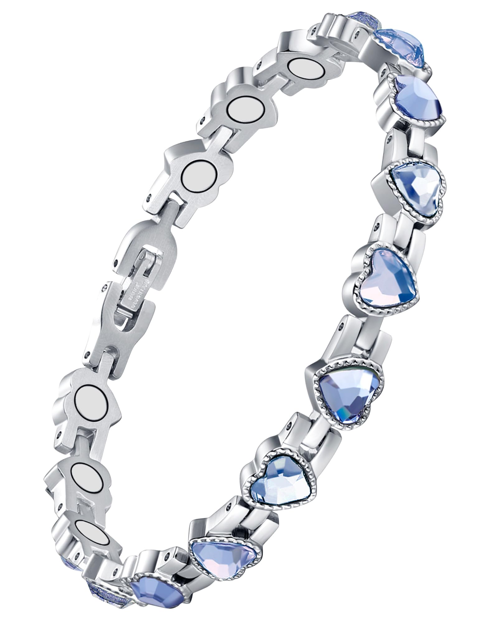 Jecanori Magnetic Bracelet for Women - Titanium Steel Brazaletes with 15 Powerful Magnets (each 3500 Gauss) included Removal Tool in a Gift Box, Blue Love Heart