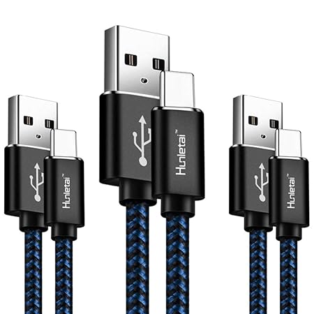 Hunletai USB C Kabel, Nylon USB Type C Ladekabel [3 Stück 1m+1m+2m] für Samsung Galaxy S9/ S8/ Note 9/8, LG G5/ G6/ V30, Huaw