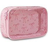 DYSHAYEN Clear Makeup Bag for Women Girls Small Travel Pink Bow Cosmetic Bag Cute Makeup Pouch for Purse Birthday Gifts for Girlfriend Mom Bridesmaid (Pink Bow C)