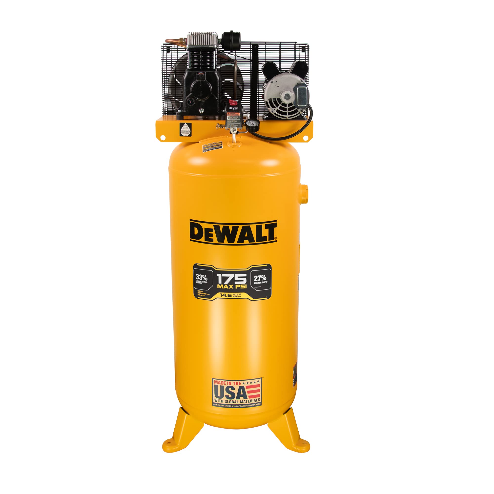 Photo 1 of DEWALT 60 Gallon Vertical Air Compressor, 5 HP, 175 Max PSI, Single Stage, 240V - High Performance 60 Gallon Air Compressor for Industrial Use, Durable 5 HP Motor, Efficient Power Output