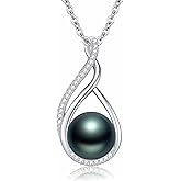 Zhi Kexin Pearl Pendant Necklace for Women 925 Sterling Silver Black Pearl Jewelry Anniversary Christmas Birthday Gifts for Mom Wife Daughter Her