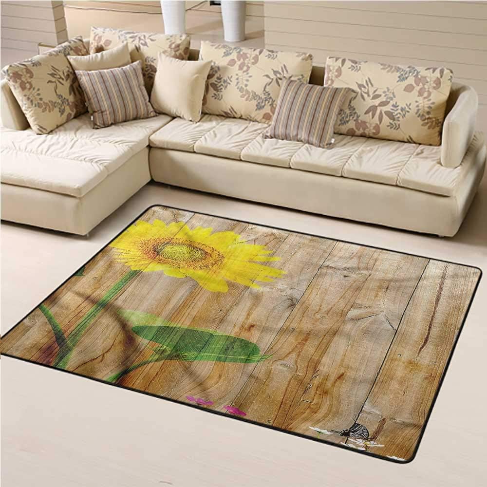 Area Rug Sunflower, Floral Countryside Wood Super Soft Area Rug Geometric Trellis Pattern 5 x 8 Feet