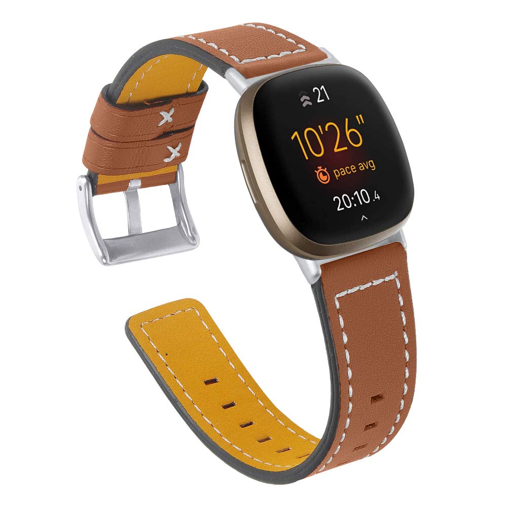 TenCloud Straps Compatible with Fitbit Versa 3/Sense Strap, Replacement Leather Band Wristband for Fitbit Sense/Versa 3 Smartwatch Women Men (Brown)