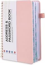 Thboxes Password Book Address Book with Tabs Pink 7.7 x 5.5 Coiled