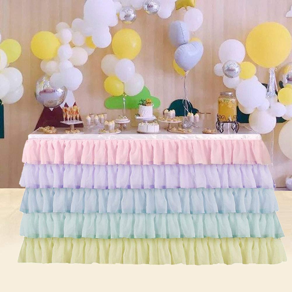 Aigend Table Skirt, Mermaid Tulle Table Skirt 5 Tier Purple Blue Tablecloth Tutu Ruffle Skirting Rectangle or Round Table for Baby Shower Birthday Wedding Party Banquet Decoration, L 108in, H 30in