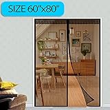 Magnetic Screen Door Fit Door 60"(w) X 80"(h),Full Frame Velcro,Hands Free Bug Mesh curtain,Automatically Tight Closure Black