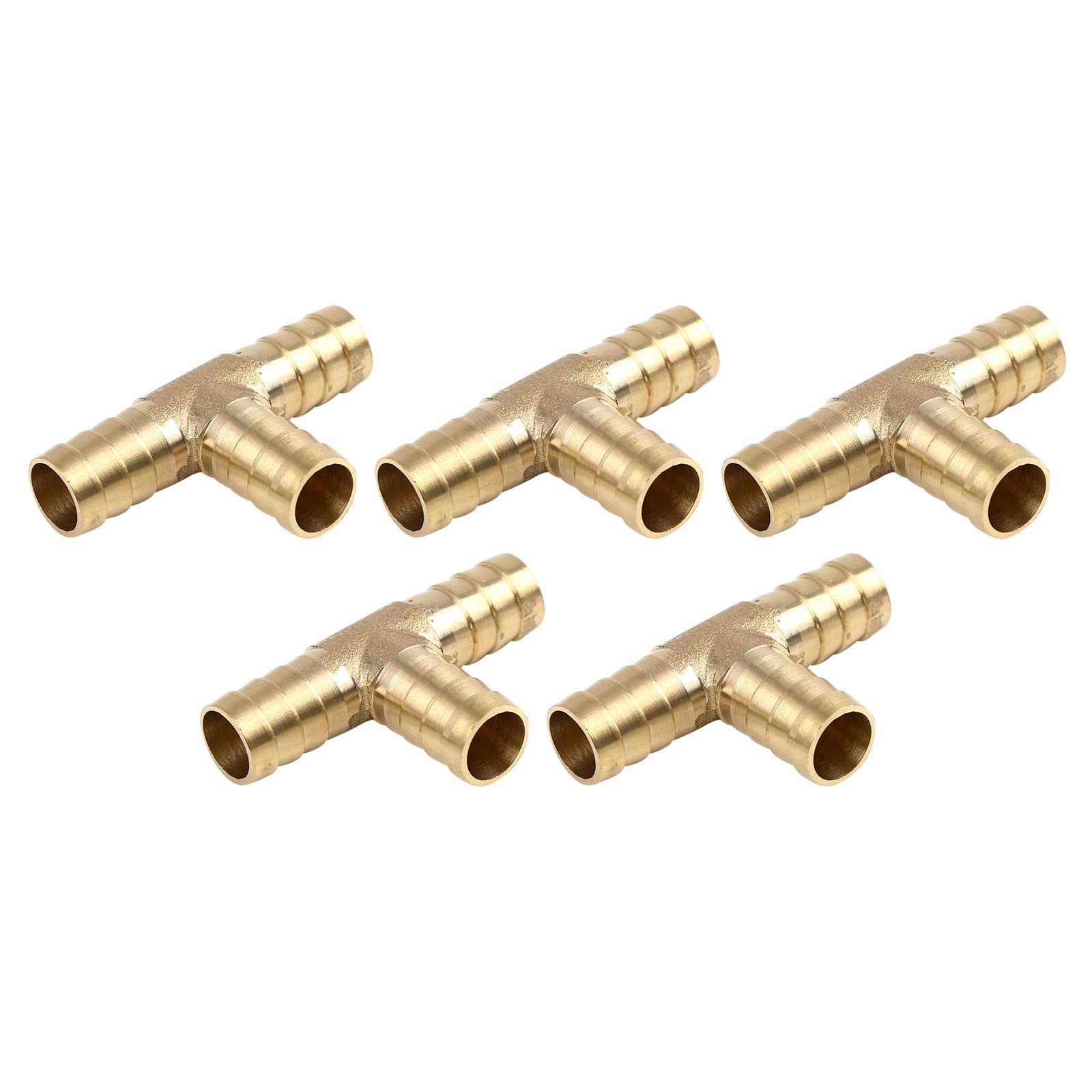M METERXITY 5 Pack Brass Hose Barb Fittings - 12mm Dia Brass Barbed Hose Fitting Connector Apply to Water Fuel (T Shaped 3 Way)
