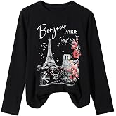 SweatyRocks Women's Paris Letter Floral Graphic Long Sleeve Sweatshirts | Casual ,Crew Neck Tee Shirts, Going Out Tops, Streetwear,fall 2026 Womens Fashion