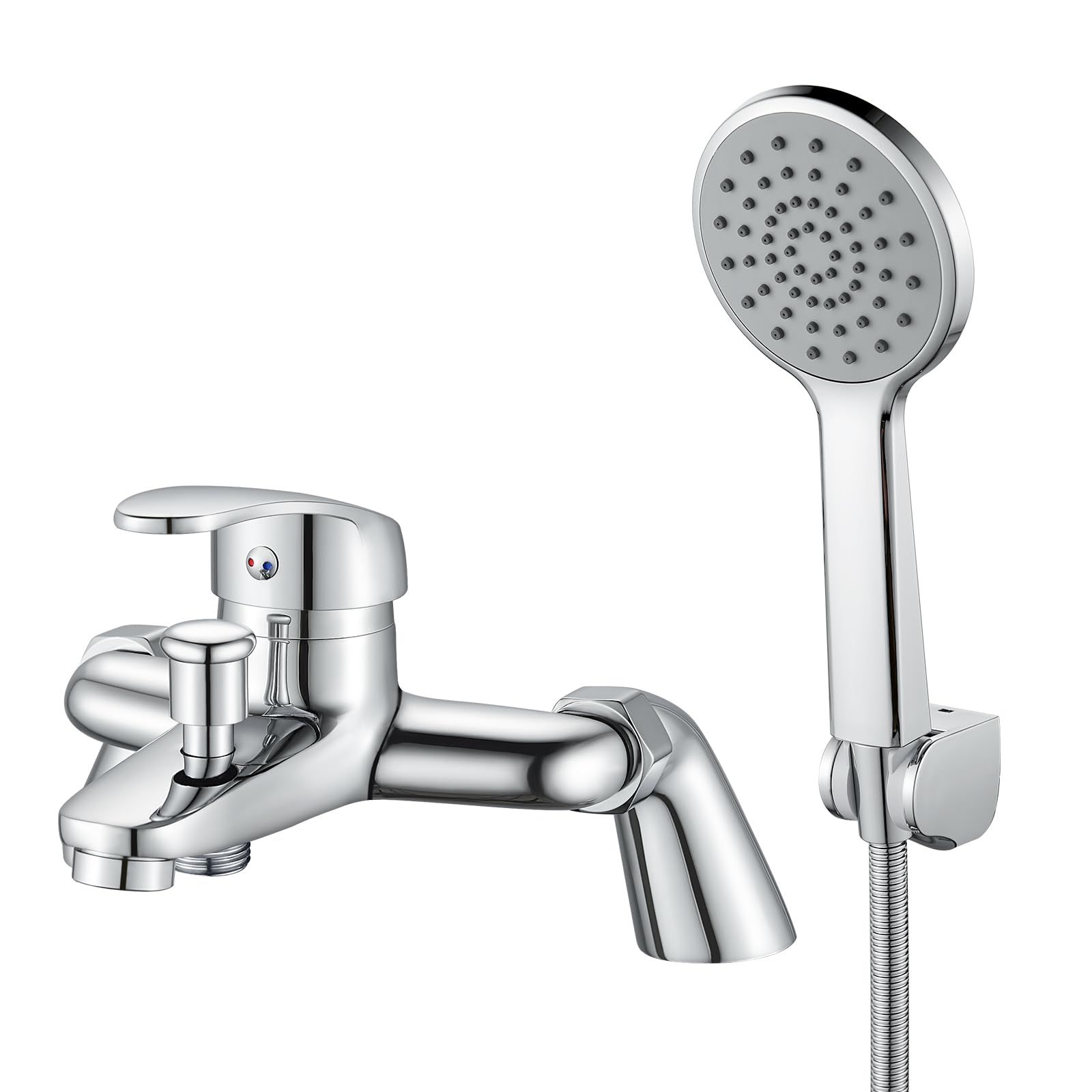 Rehomthy Bath Shower Mixer Tap with Shower Head and Hose, Modern Round Monobloc Single Bath Taps with Shower Attachment, Chrome, 180mm Centres
