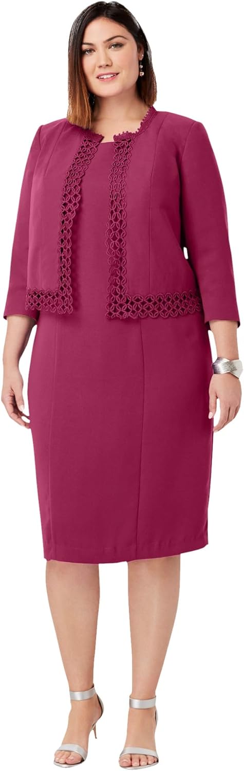 Jessica London Women's Plus Size Lace Trim Jacket Dress Suit at Amazon