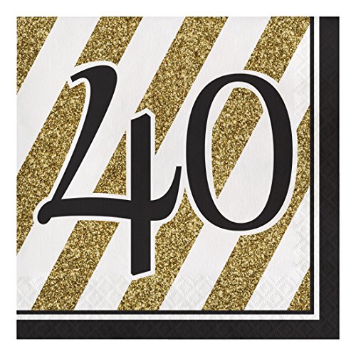 Creative Converting 317540 16 Count Paper Lunch Napkins, 40, Black and Gold