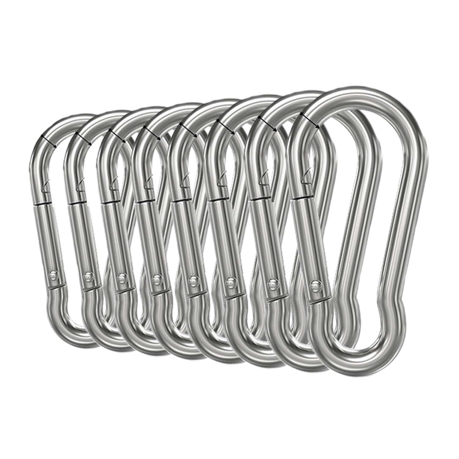 Outsal Carabiner Clip,8 Pcs 304 Stainless Steel M6 Clips, Caribeana Clips For Hiking, Camping, Fishing, Dog Leash & More, 60mm Small Carabiner Clip Heavy Duty Holds Upto 70Kg