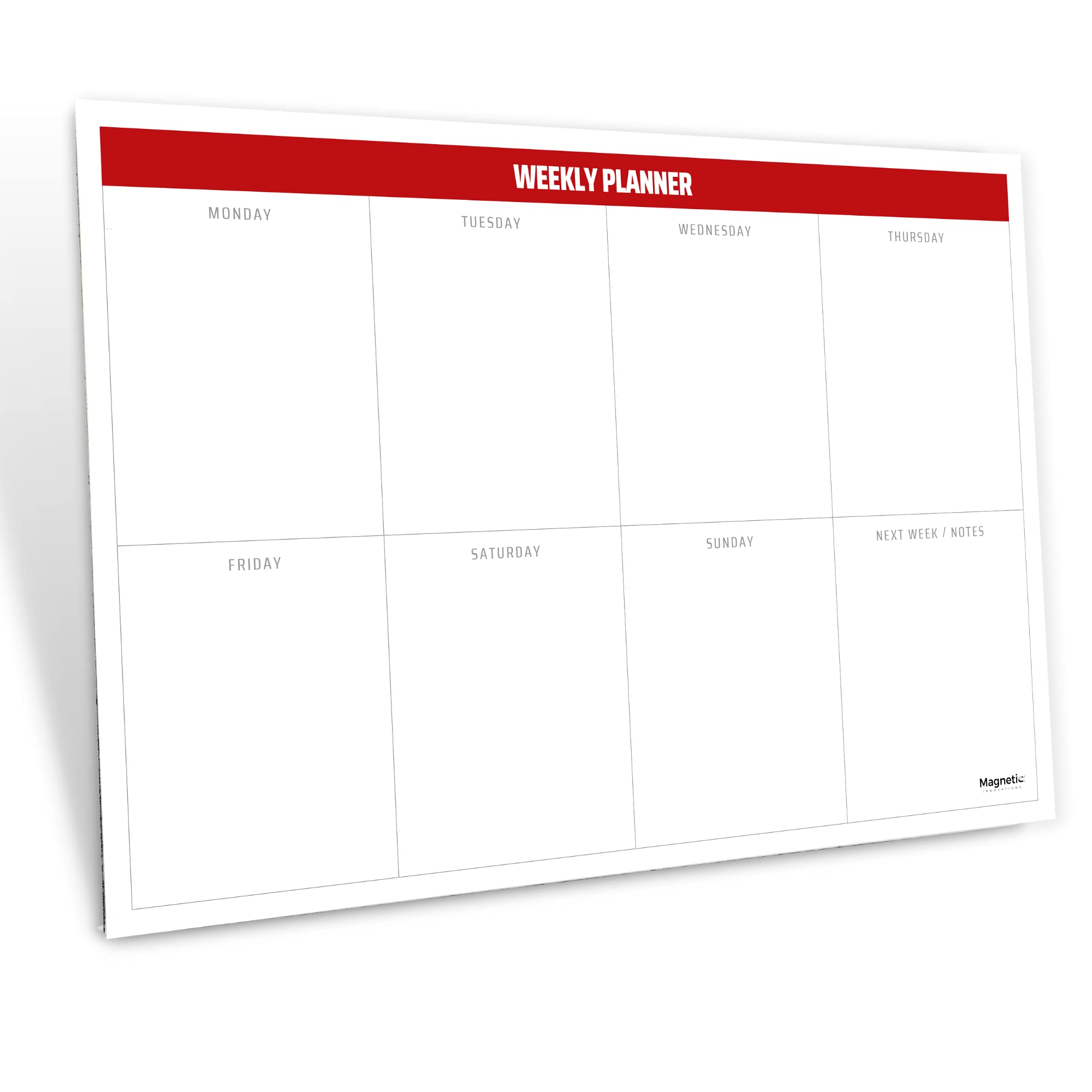 Magnetic Innovations Weekly Planner Notepad, Magnetic Backing for Fridge Mounting, 54 Sheets, 100gsm Paper, 17x25cm, Red