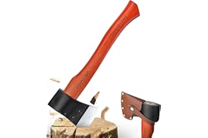 PURPLEBIRD Hatchet Axe 15’’, Wood Chopping Splitting Axe, Camping Axe with Steath, Bushcraft Hatchet Outdoor, Hand Axe for tree cutting, Hatchet Axe for Camping Gardening Hiking, Red