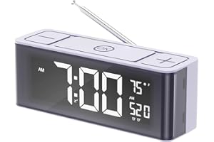 I·CODE Alarm Clock Radio, AM/FM Radio with Auto-on Timer, Dual Alarm, Snooze,Temperature,Loud Alarm,Large Display with Big Button,Easy to Set
