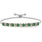 Gem Stone King 2-Tone Birthstone Bracelet for Women | 925 Silver 10K Yellow Gold | 4MM Round Gemstones | Adjustable Bolo Up to 9 Inch | Jewelry Gift for Her Mom Wife