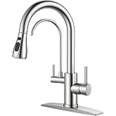 FORIOUS Kitchen Faucet with Purified Water, 2 Handle, Brushed Nickel | Stainless Steel Single Hole, 2-in-1 Pull Down Sink Faucet and RO Drinking Water Faucet, without Water Filtration Device
