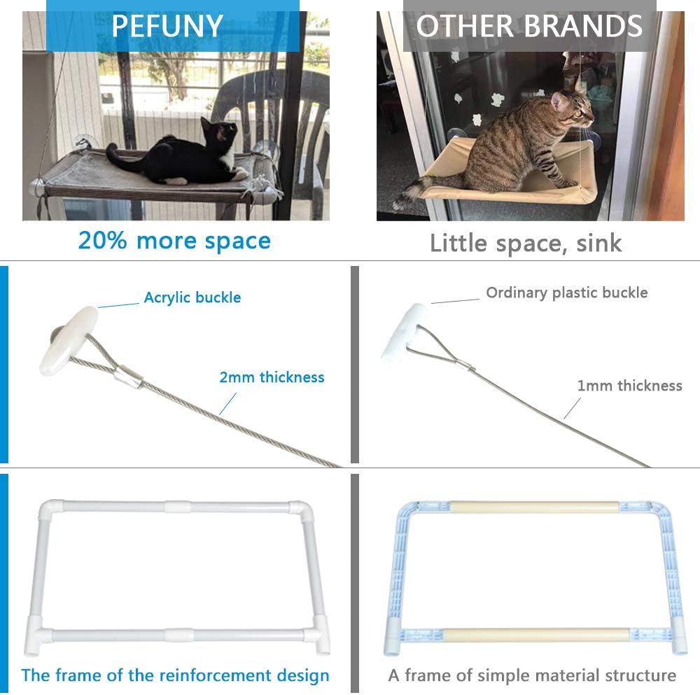 Cat Window Perch, Cat Hammock Window Seat, Space Saving Window Mounted Cat Bed for Large Cats (Beige Premium Set) : Pet Supplies