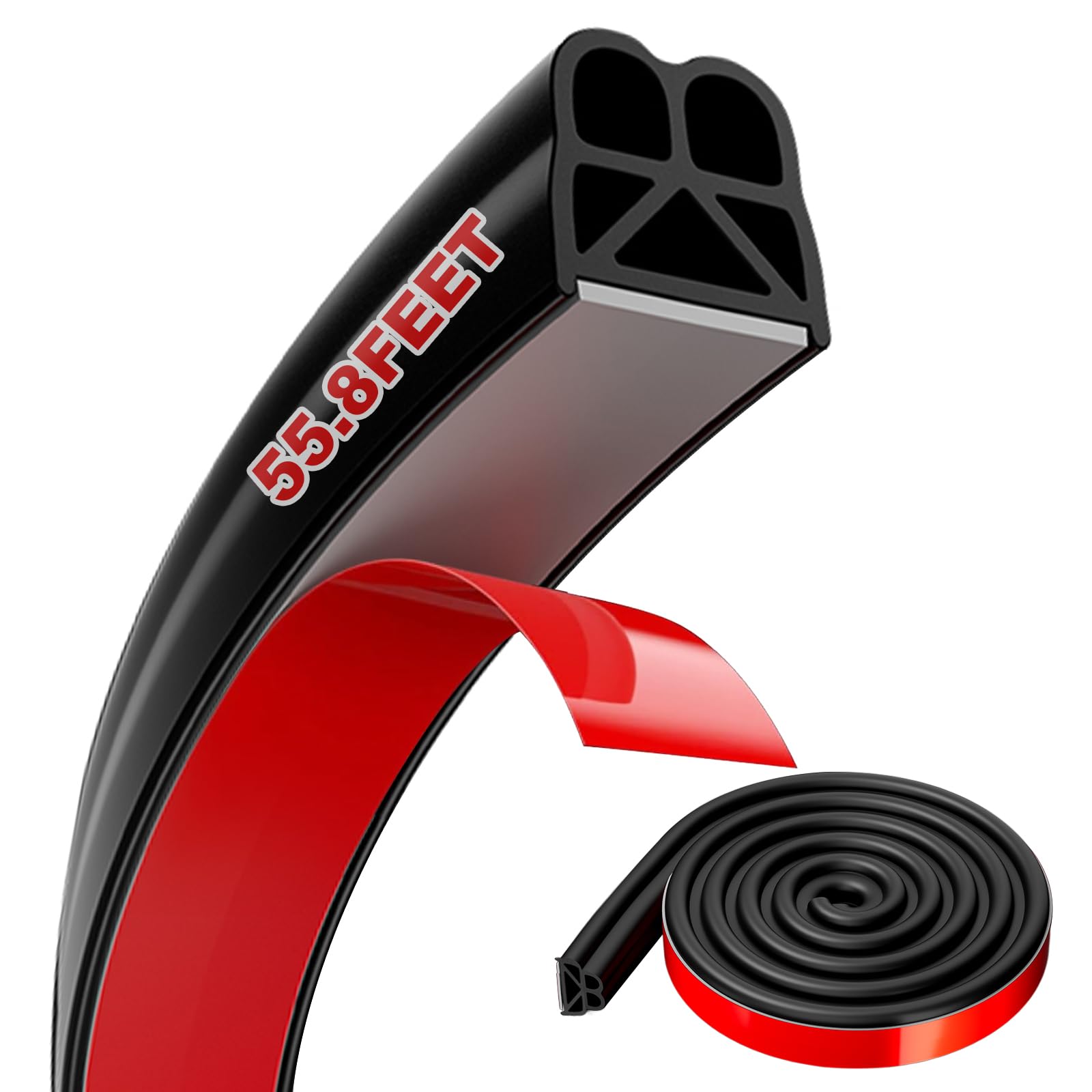 Photo 1 of Car Door Seal Strip 55.8FT, Universal Self Adhesive Car Door Seal, Thickened Double Layer Rubber Automotive Weather Stripping, for Cars, Truck, Rv, Pickup, SUV