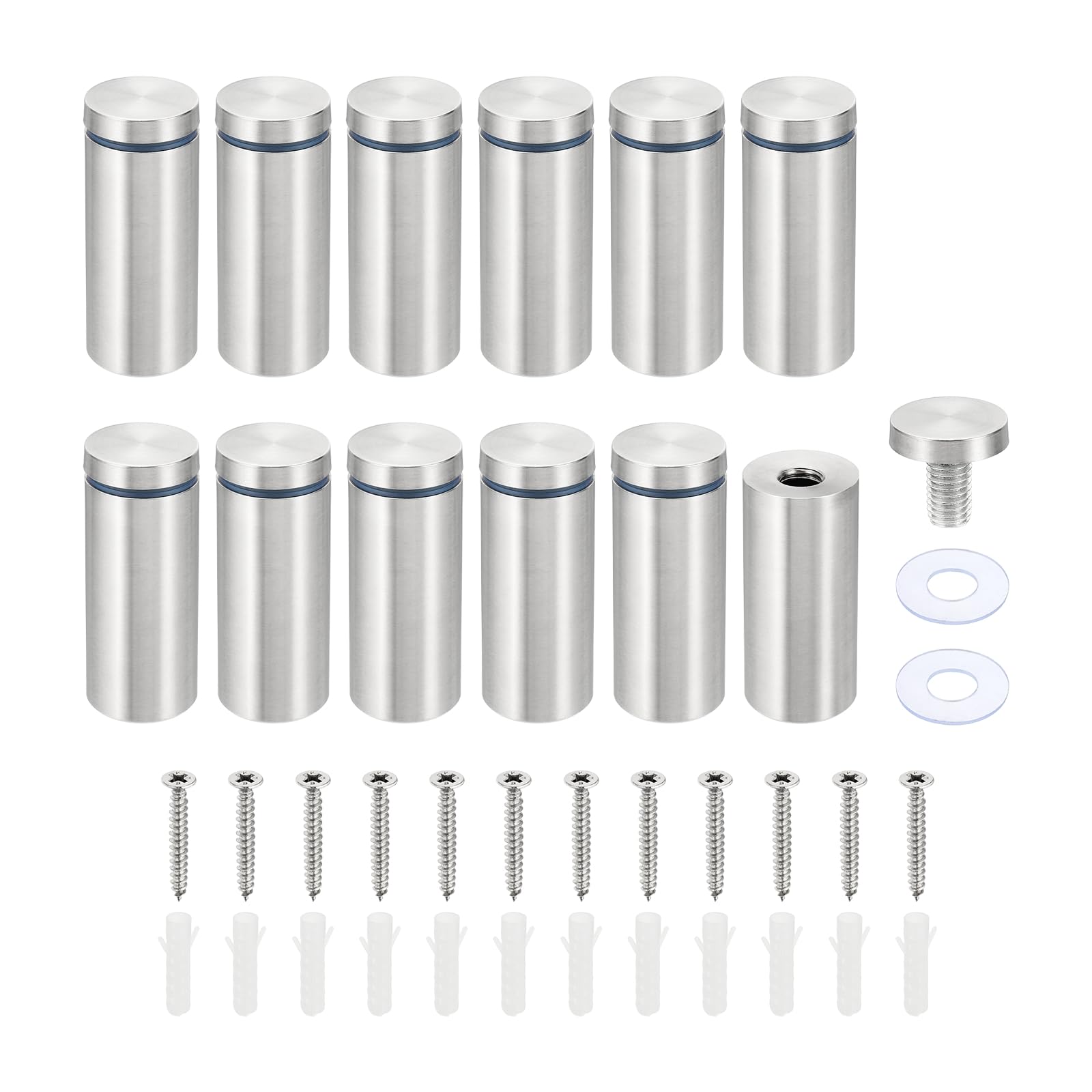 PATIKIL 1 x 2.4 inch Sign Standoff Screws, 12 Set Stainless Steel Wall Standoff Mounting Hardware Advertising Glass Nail for Hanging Acrylic Picture Frame Acrylic Panel, Silver