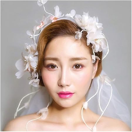 Flower Wreath Bride White Tiara Korean Princess Lace Wedding Hair