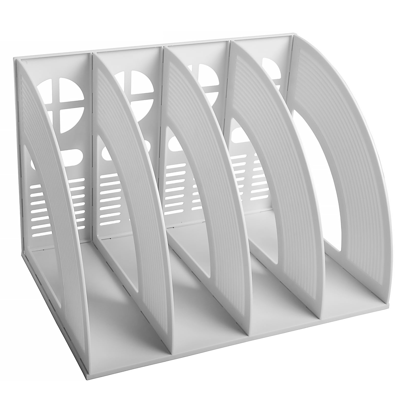 Elezeal A4 File Holder Magazine File Folder Desk Organizer, Compartments Bookshelf Document Divider Paper Box Bookends for Office Home Organization and Storage Racks (Grey, 4 Compartments)